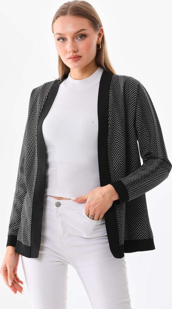 Sistas Kadın Desenli Önü Açık Ceket 23958 Siyah - Image 1