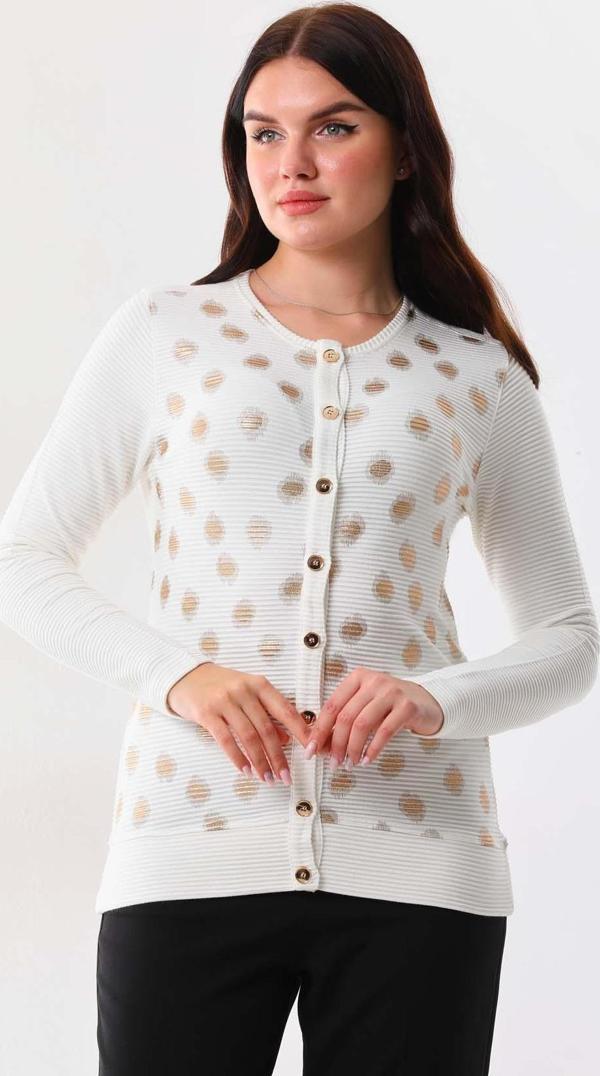 Sistas Kadın Gold Puantiyeli Uzun Kol Hırka 23977 Ekru - Image 1