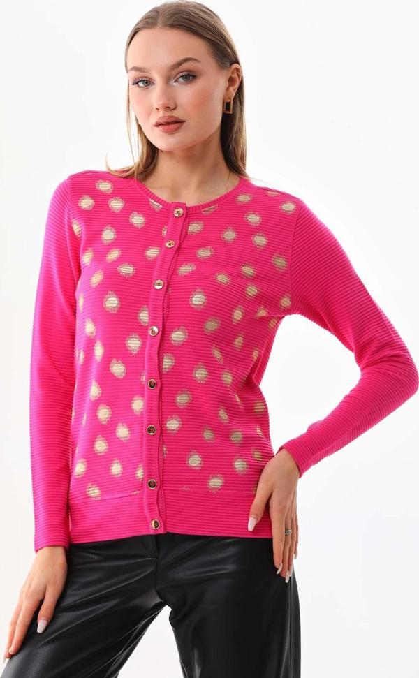 Sistas Kadın Gold Puantiyeli Uzun Kol Hırka 23977 Fuşya - Image 1