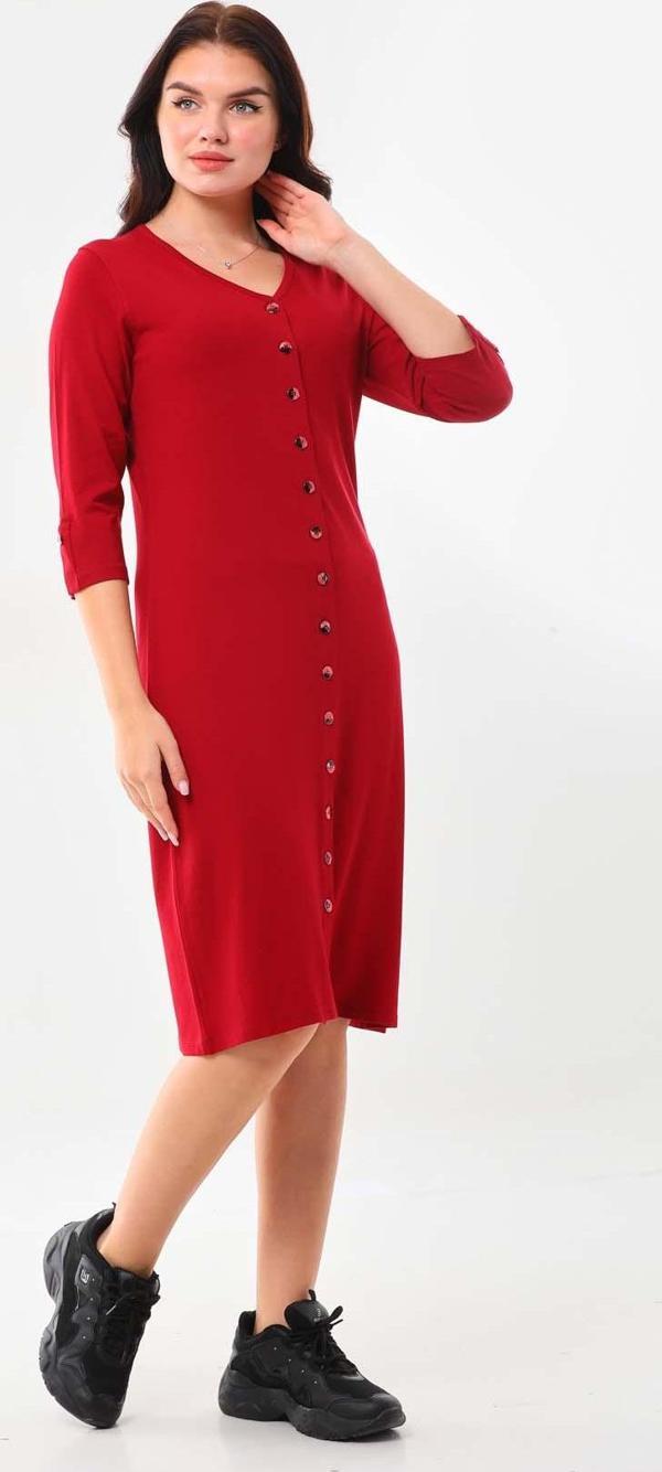 Sistas Kadın V Yaka Düğme Detaylı Elbise 22445 Bordo - Image 1