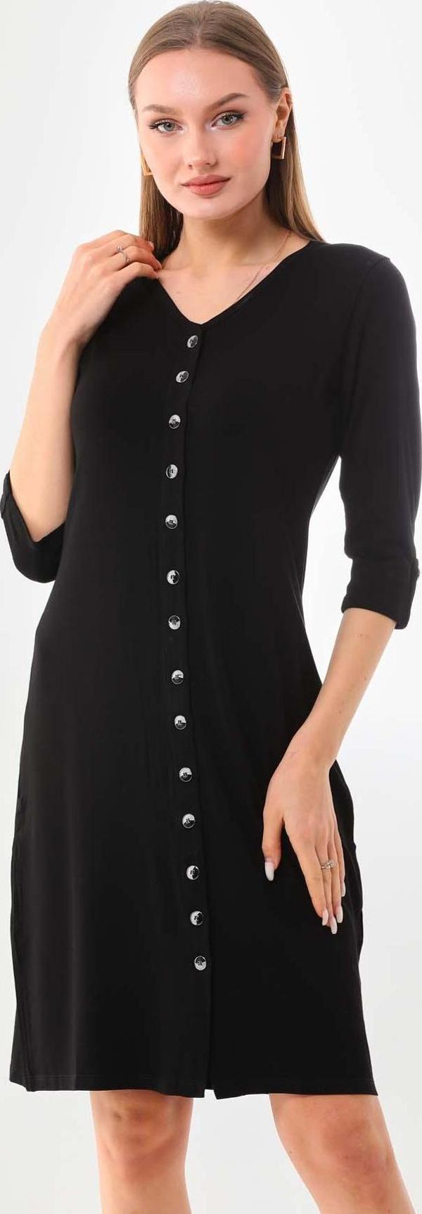 Sistas Kadın V Yaka Düğme Detaylı Elbise 22445 Siyah - Image 1