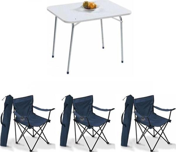 Bofigo 60x80 Katlanır Masa + 3 Adet Kamp Sandalyesi Katlanır Sandalye Piknik Plaj Sandalyesi Mavi - Image 1