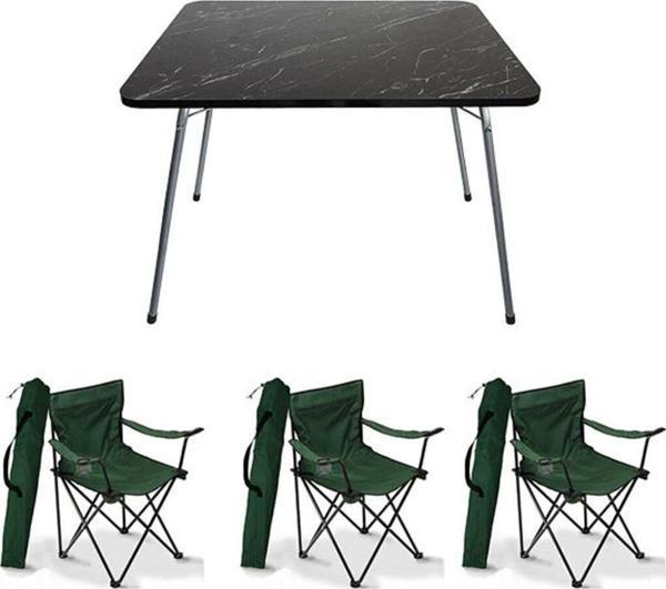 Moccastyle 60X80 Katlanır Granit Masa+ 3 Adet Yeşil Rejisör, Sandalye Piknik Plaj Sandalyesi - Image 1