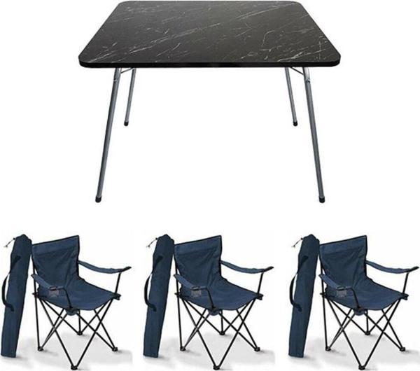 Moccastyle 60X80 Katlanır Granit Masa+ 3 Adet Mavi Rejisör, Sandalye Piknik Plaj Sandalyesi - Image 1