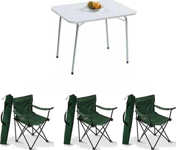 Moccastyle 60X80 Katlanır Beyaz Masa+ 3 Adet Yeşil Rejisör, Sandalye Piknik Plaj Sandalyesi - Image 1