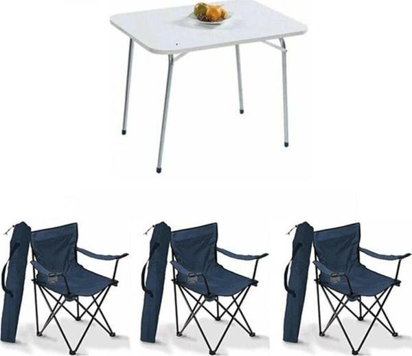 Moccastyle 60X80 Katlanır Beyaz Masa+ 3 Adet Mavi Rejisör, Sandalye Piknik Plaj Sandalyesi - Image 1