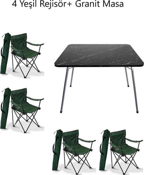Moccastyle 60X80 Katlanır Masa+4 Adet Yeşil Rejisör Kamp Sandalyesi Katlanır, Sandalye Piknik Plaj Sandalye - Image 1