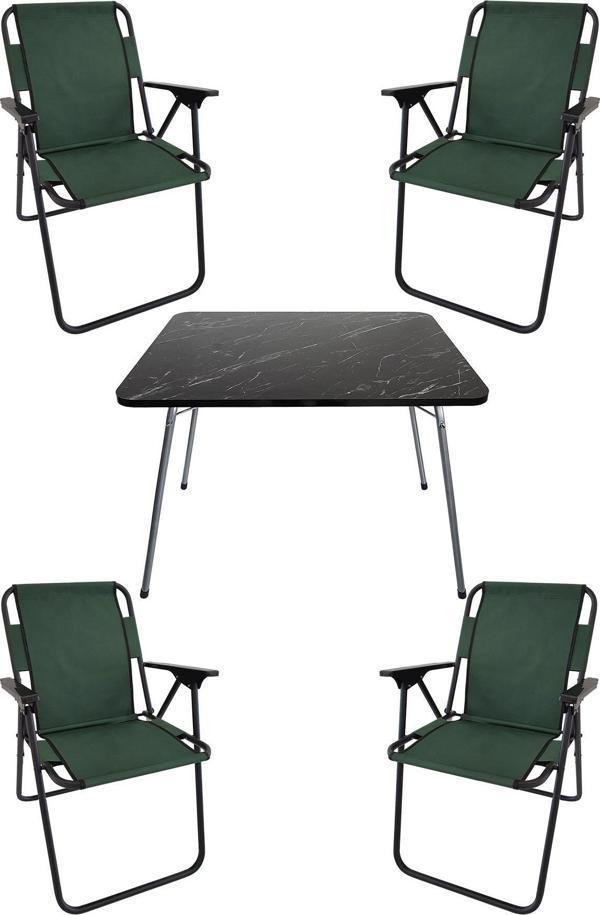 Bofigo 60X80 Granit Desenli Katlanır Masa + 4 Adet Katlanır Sandalye Kamp Seti Bahçe Takımı Yeşil - Image 1