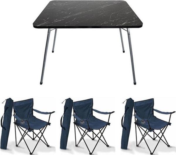 Bofigo 60x80 Cm Granit Katlanır Masa + 3 Adet Kamp Sandalyesi Katlanır Sandalye Plaj Sandalyesi Mavi - Image 1