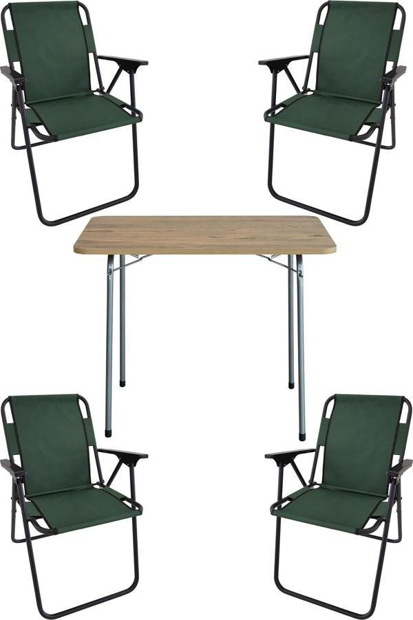 Bofigo 60X80 Çam Desenli Katlanır Masa + 4 Adet Katlanır Sandalye Kamp Seti Bahçe Takımı Yeşil - Image 1