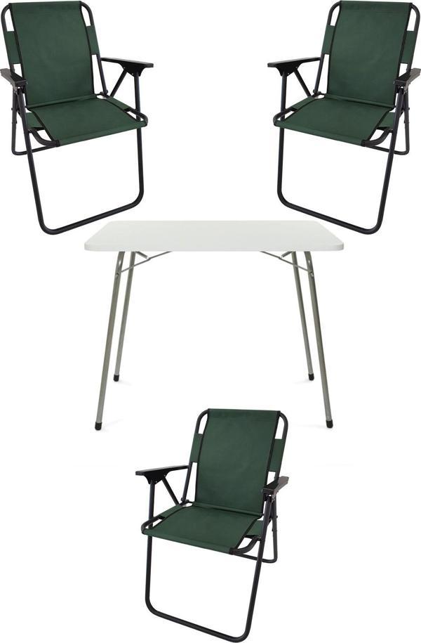 Bofigo 60X80 Beyaz Katlanır Masa + 3 Adet Katlanır Sandalye Kamp Seti Bahçe Takımı Yeşil - Image 1
