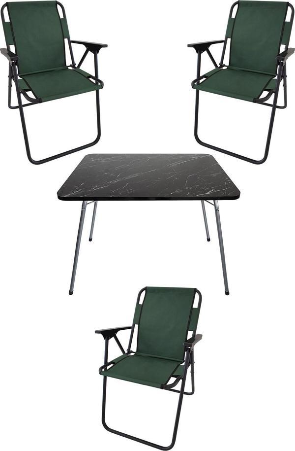 Bofigo 60X80 Granit Desenli Katlanır Masa + 3 Adet Katlanır Sandalye Kamp Seti Bahçe Takımı Yeşil - Image 1