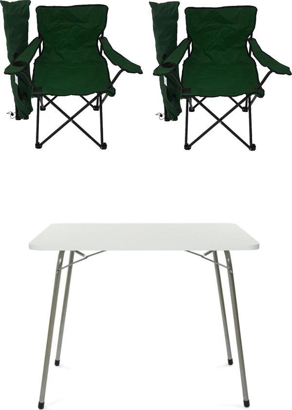 Bofigo 60x80 Katlanır Masa + 2 Adet Kamp Sandalyesi Katlanır Sandalye Piknik Plaj Sandalyesi Yeşil - Image 1