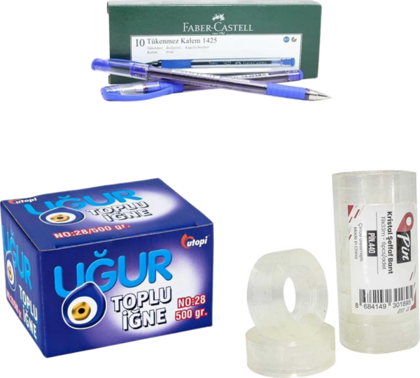 Faber Castell 3'lü Ofis Seti No=2 (Kalem-Toplu İğne-Bant) - Image 1