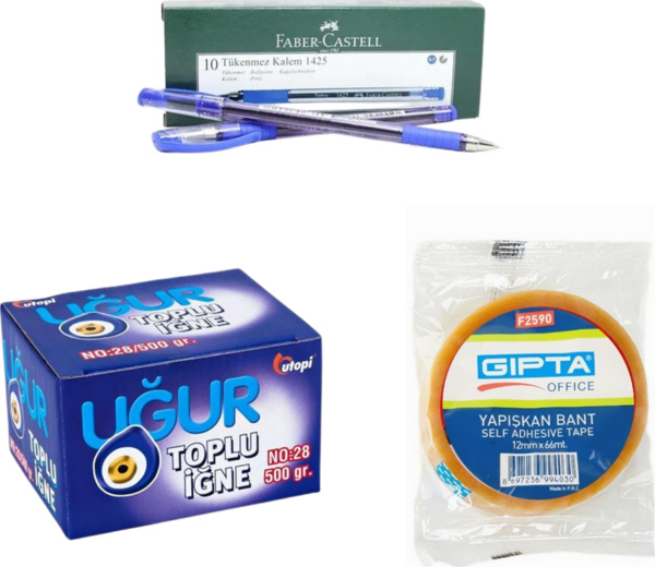 Faber Castell 3'lü Ofis Seti No=4 (Kalem-Toplu İğne-Bant) - Image 1