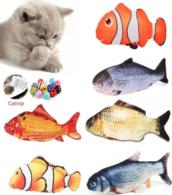 Tineke 6 Adet 3D Peluş Kedi Oyuncağı Balık Kedi Nanesi Otlu Çıngıraklı - Image 1