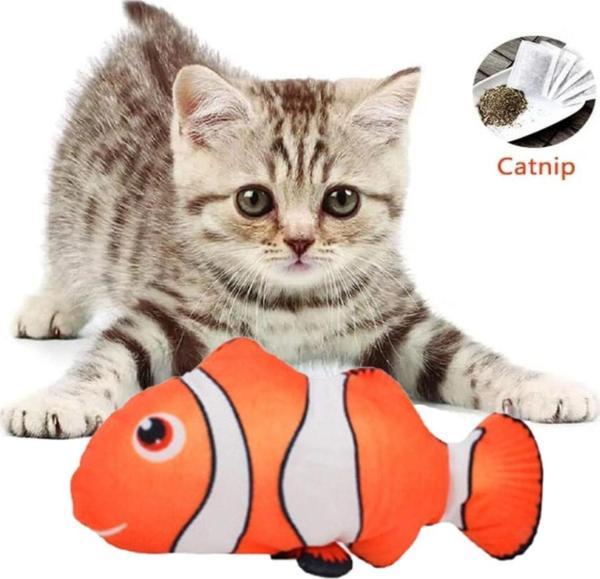 Tineke Peluş Kedi Oyuncağı Balık Kedi Nanesi Otlu Çıngıraklı 1 Adet Palyaço - Image 1