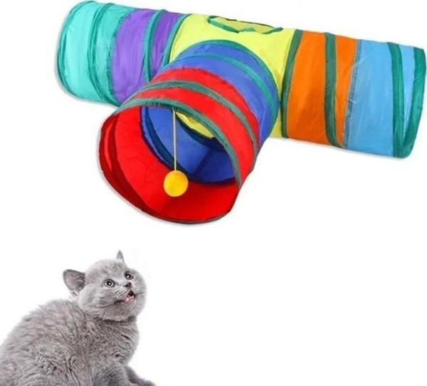Tineke T Kedi Tüneli Katlanır Gökkuşağı Uzun Düz Kedi Köpek Oyun Tüneli Evcil Hayvan Oyun Tüneli - Image 1