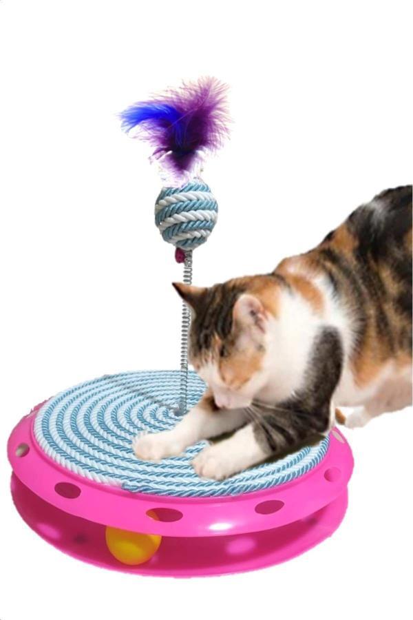 Tineke Tek Katlı Eğlenceli Kedi Oyuncağı Ve Tırmalama Turkuaz - Image 1