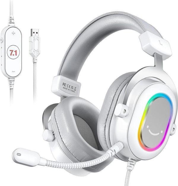 Fifine Ampligame H6 Beyaz Rgb 7.1 Mikrofonlu Oyuncu Kulaklık - Yayıncı Kulaklık - Image 1