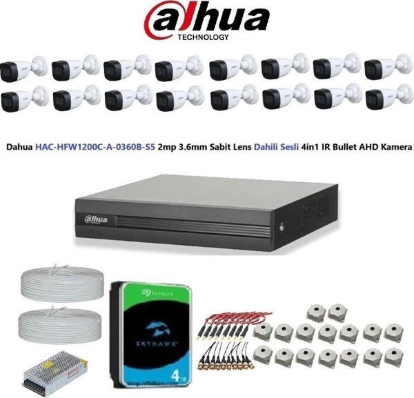 Nif Dahua 2mp 16 kameralı Dış Ortam Dahili Sesli Full Kamera Seti 4TB Disk HAC-HFW1200C-A-0360B - Image 1