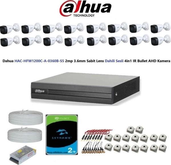 nif Dahua 2mp 16 kameralı Dış Ortam Dahili Sesli Full Kamera Seti 2TB Disk HAC-HFW1200C-A-0360B - Image 1