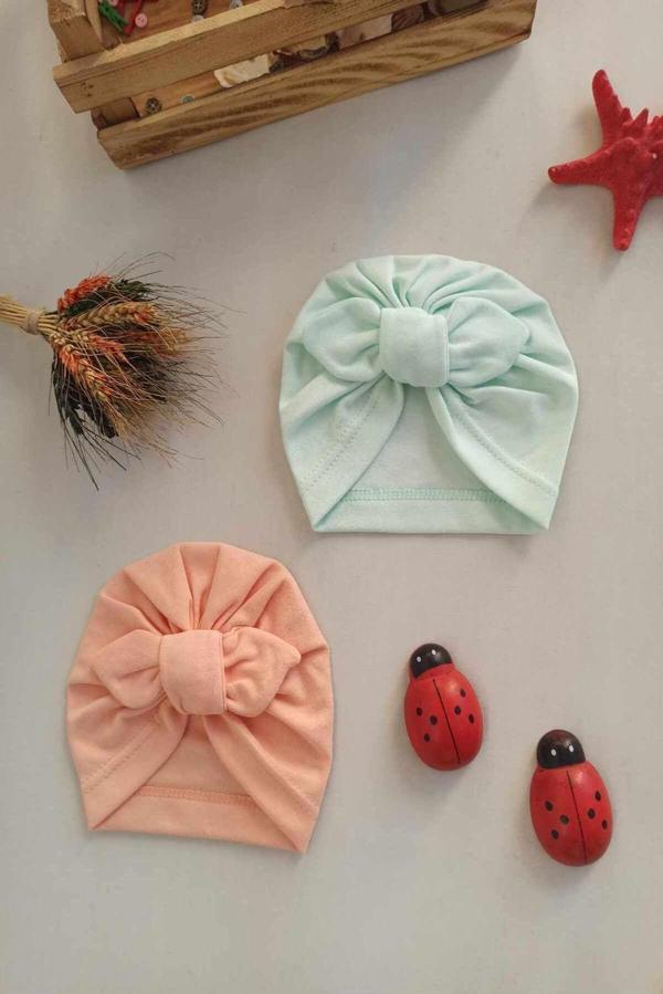 diamondstar Düz Renk Fiyonklu Bebek Bonesi Set - Image 1