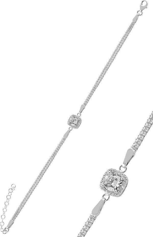 Gümüş zirkon taşlı pırlanta montürlü kare  gümüş bileklik - Image 1