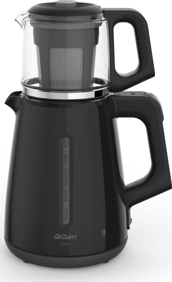 Arzum AR3061 Çaycı Siyah 1700 W Cam Demlikli Çay Makinesi - Image 1