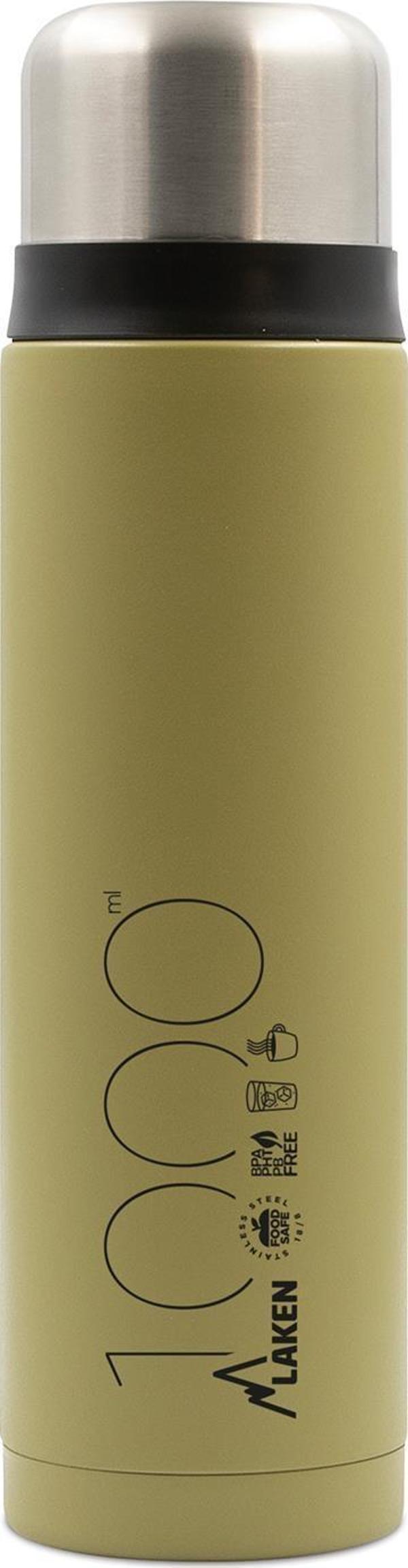 Laken Çelik 18/8 Bardak Kapaklı Termos Şişe 1L - Haki LK18100K - Image 1