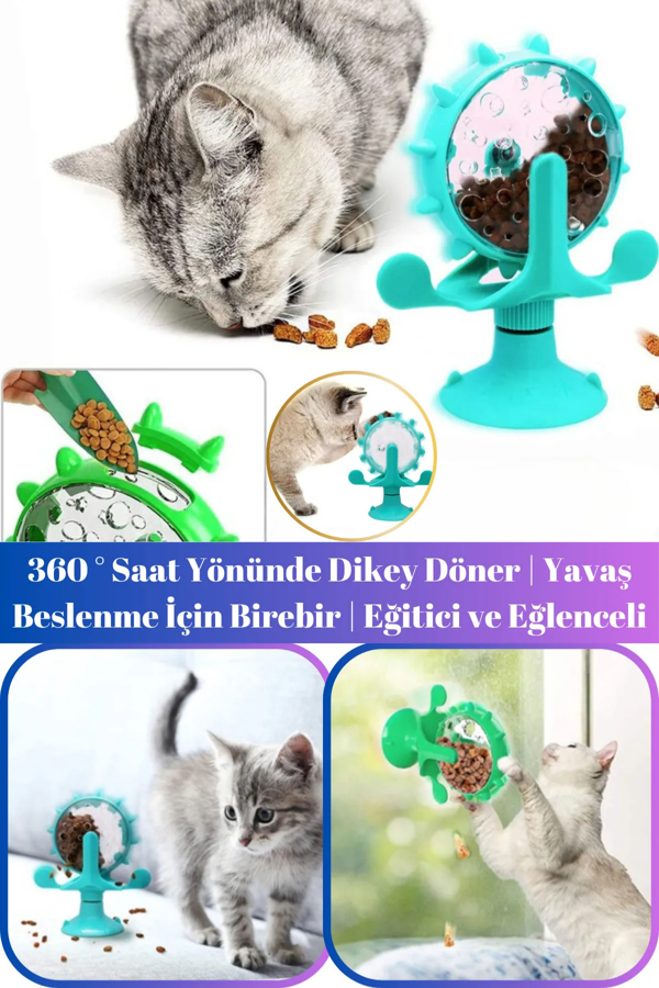 Özel Üretim Vantuzlu Çizilmeye Isırılmaya Dayanıklı Sesli Fırıldak İnteraktif Kedi Mama Oyuncağı Kedi Oltası Hediyeli - Image 1