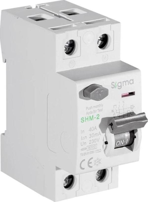 SİGMA 2x40A 30mA 6kA AC Tip Monofaze Kaçak Akım Koruma Rolesi - Image 1