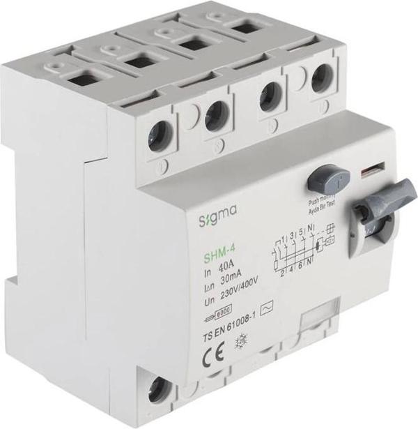 SİGMA 4x40A 30mA 6kA AC Tip Trifaze Kaçak Akım Koruma Rolesi - Image 1