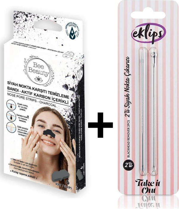 Bee Beauty Siyah Nokta Bandı ve 2 li Siyah Nokta Çıkarıcı Aparat Paslanmaz Çelik Komedon Sivilce Akne Iğne Aracı Çıkartıcı Set - Image 1