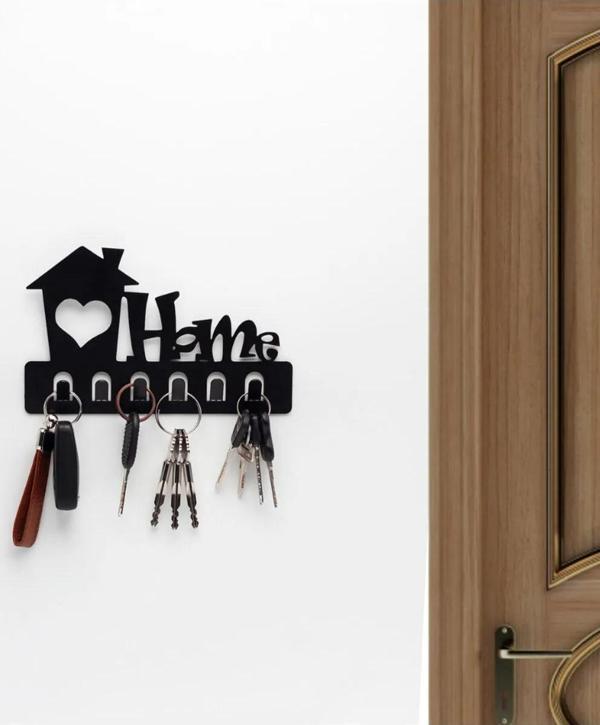Home Siyah Metal Dekoratif Anahtar Askılığı - Pano Askılığı Home Yazılı Dekoratif Anahtarlık - Image 1