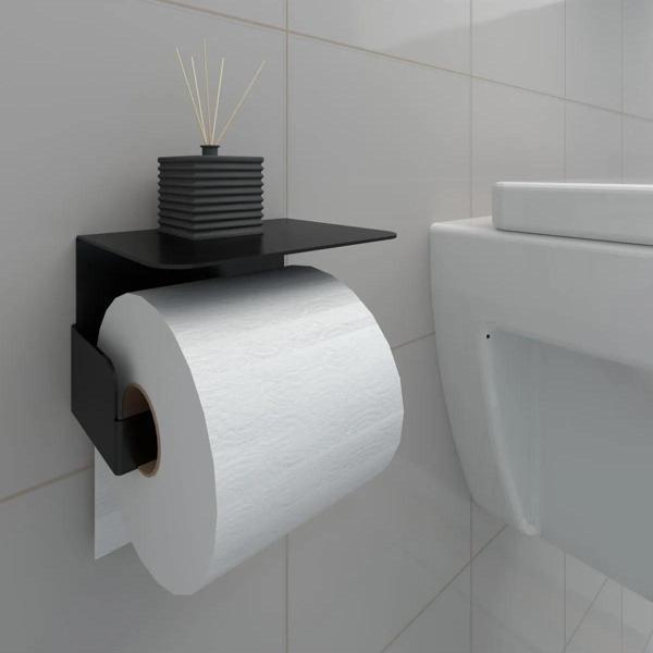 Metal Tuvalet Kağıtlığı, Siyah Tuvalet Kağıdı Askısı Dekoratif Modern Raflı Wc Vidalı Banyo Kağıtlık Siyah - Image 1