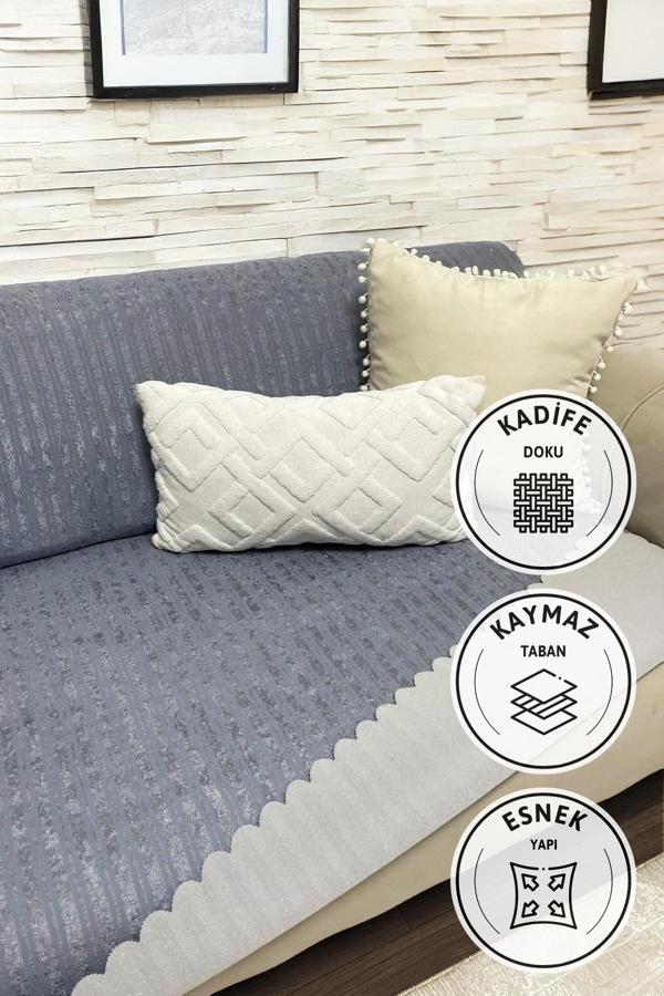 Kaymaz Taban Süngerli Kadife Koltuk - Çekyat Örtüsü 170x210 - Antrasit - Image 1
