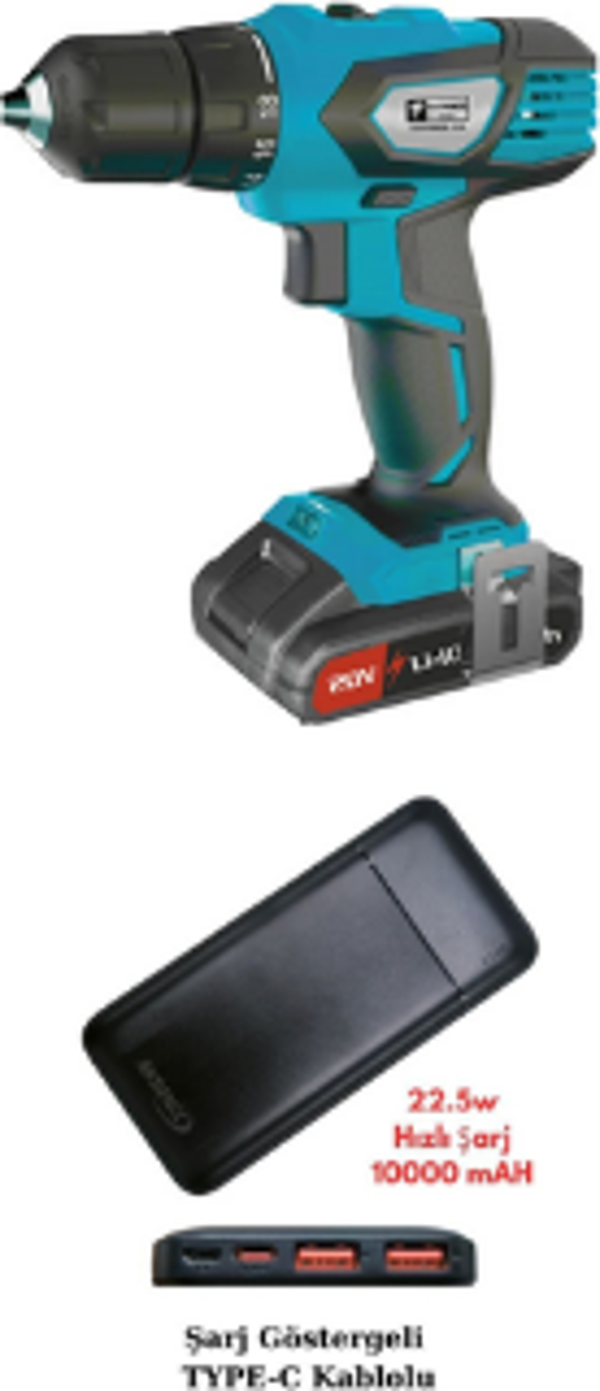 Catpower 4140 Li-İon Şarjlı Matkap 2.2 Ah 20 V Çift Akü+Akdeniz Taşınabilir Şarj Cihazı (Model: S125Q) - Image 1