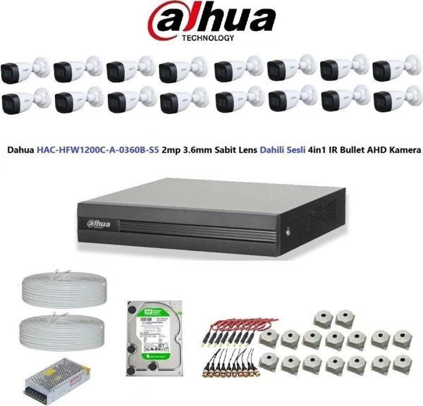 Dahua 2mp 16 kameralı Dış Ortam Dahili Sesli Full Kamera Seti 500GB Disk HAC-HFW1200C-A-0360B - Image 1