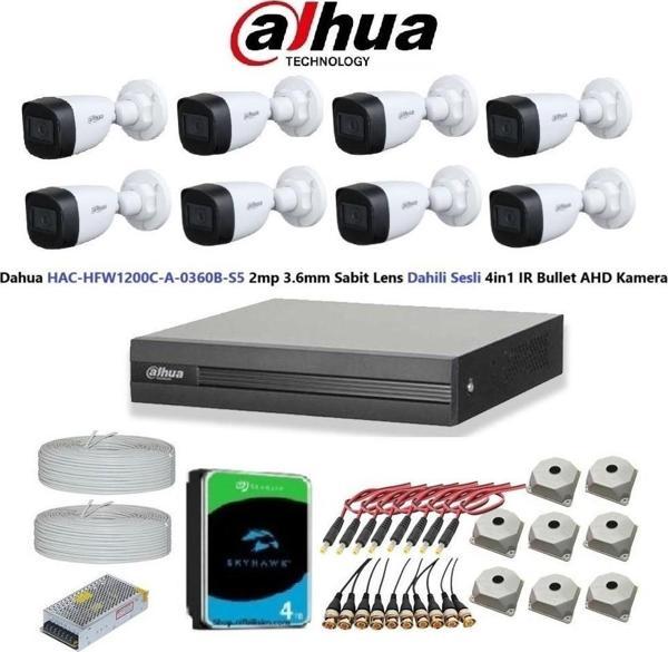 Dahua 2mp 8 kameralı Dış Ortam Dahili Sesli Full Kamera Seti 4TB Disk HAC-HFW1200C-A-0360B - Image 1