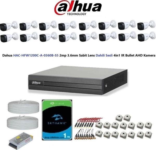 Dahua 2mp 16 kameralı Dış Ortam Dahili Sesli Full Kamera Seti 1TB Disk HAC-HFW1200C-A-0360B - Image 1