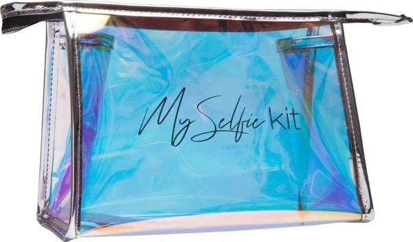 İdil Gümüş Biyeli Şeffaf Hologram Makyaj Çantası 22mk-1621  - 20x15x10cm - Image 1