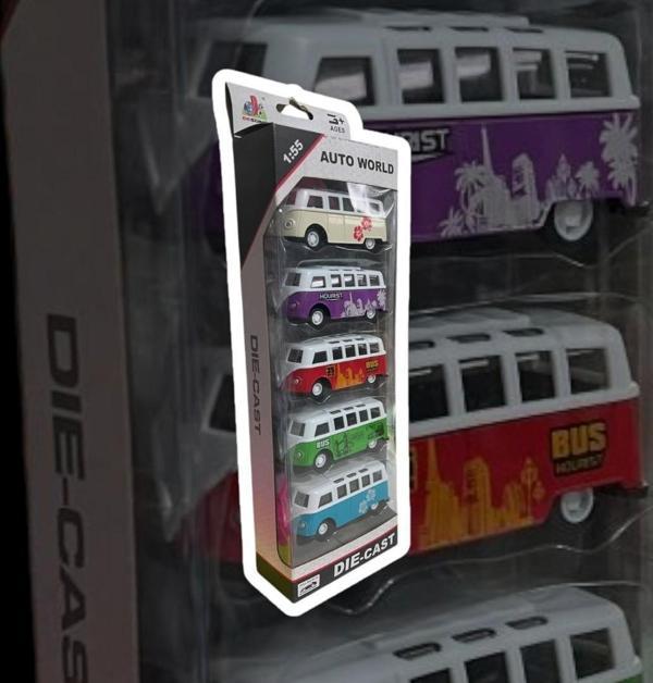 DIE CAST AUTO WORLD 1:55 ÖLÇEK VOLKSWAGEN VAN SAMBA 5 Lİ SET METAL ÇEK BIRAK ARABALAR - Image 1