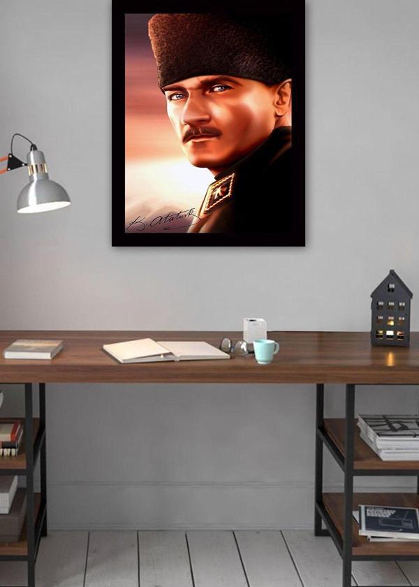 Tablo Center Siyah Çerçeveli Atatürk Tablosu 40 cm x 55 cm - Image 1