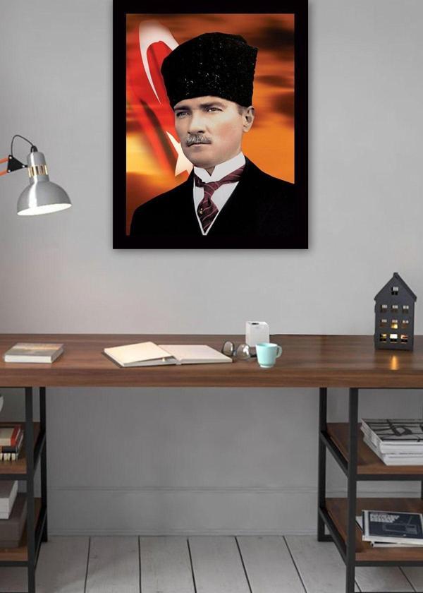 Tablo Center Siyah Çerçeveli Atatürk Tablosu 40 cm x 55 cm - Image 1