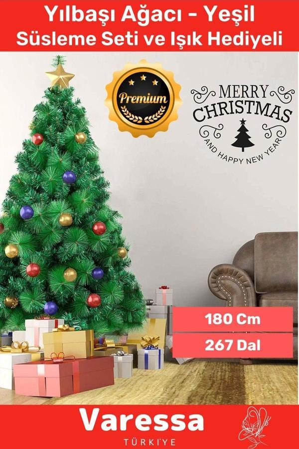 Premium Yılbaşı Özel Seri Beyaz Çam Ağacı Süsleme Seti Süsleme ve Işık Hediyeli 180 Cm 267 Dal - Image 1