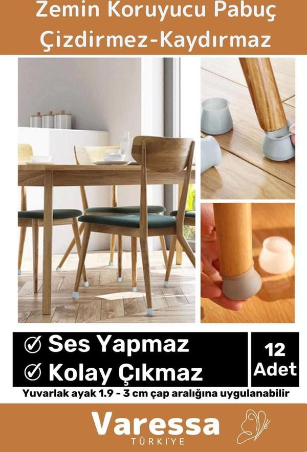 Deluxe Seri Kaydırmaz Çizdirmez Mobilya Masa Sandalye Zemin Koruyucu Silikon Ayak Kılıf 12 Adet - Image 1