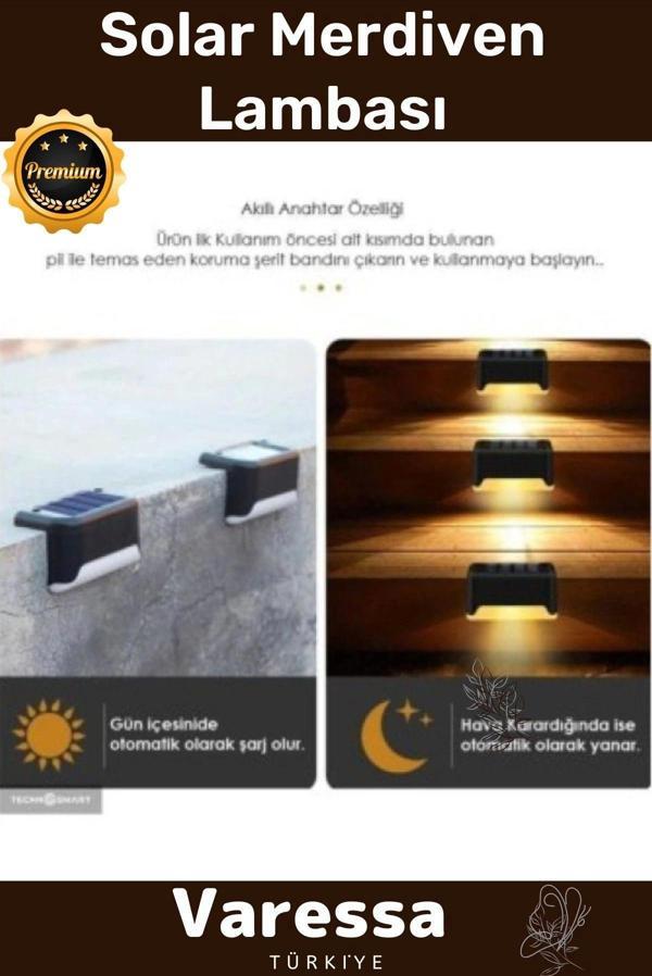 Ultra Premium Seri Dış Mekan Bahçe Balkon Teras Solar Su Geçirmez Merdiven Lambası Sensörlü 4 Adet - Image 1