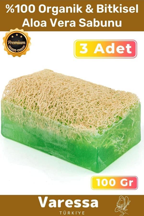 Premium Seri %100 Organik Bitkisel Cilt Orijinal Nemlendirici Kabak Lifi Vegan 3'lü Aloe Vera Sabunu - Image 1
