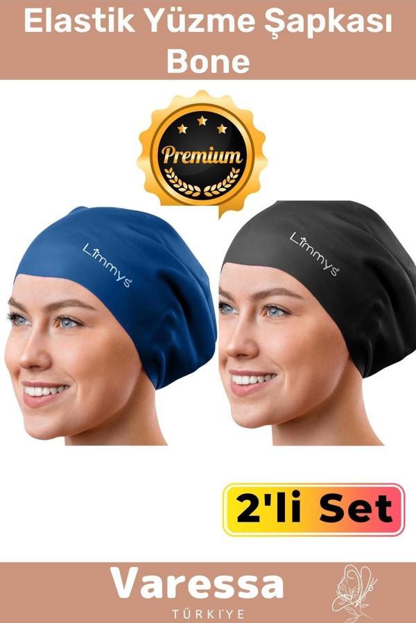 Premium Seri Renkli Slikon Sızıdırmaz Su Geçirmez Elastik Yüzme Bonesi 2 Renkli Set - Image 1